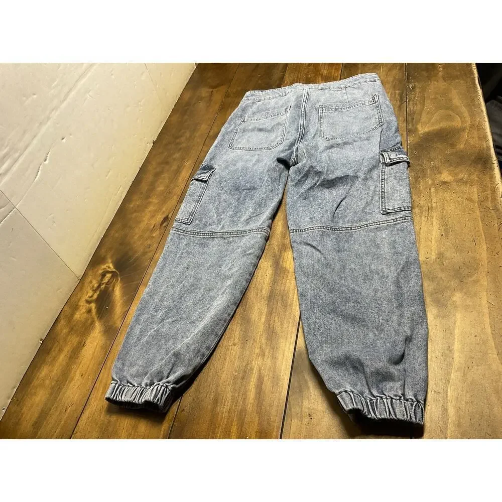 Mica Denim Cargo Jeans Womens Medium Blue Stone Washed Baggy Jogger Ankle Skater - Picture 2 of 10